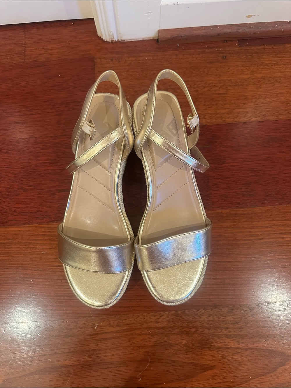 Kelly & Katie Metallic Gold Wedge Slingback Sandals